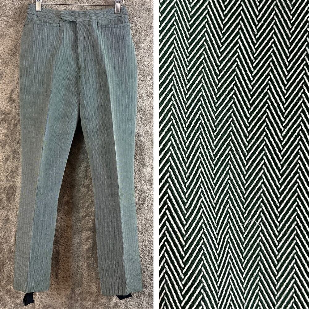 Vintage Roffe Ski Pants Green Herringbone Print Size 25 Waist 70s Stirrups